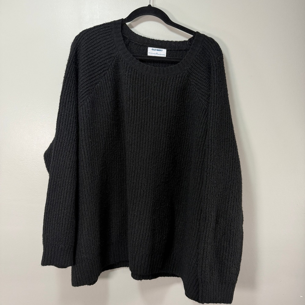 Old Navy Sweater Womens 3X Black Knit Wool Blend Raglan Ribbed Pullover Cozy